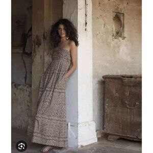 Anthropologie Edme & Esyllte Hypnotic Strapless Maxi Dress Sz 0 Womans Beige Tan